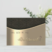 Elegante Black Damask Gold Bridesmaid Card Einladung (Stehend Vorderseite)