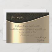 Elegante Black Damask Gold Bridesmaid Card Einladung (Rückseite)