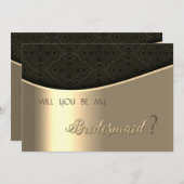 Elegante Black Damask Gold Bridesmaid Card Einladung (Vorne/Hinten)