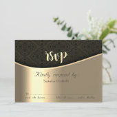 Elegante Black Damask Gold RSVP-Karte Einladung (Stehend Vorderseite)