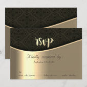 Elegante Black Damask Gold RSVP-Karte Einladung (Vorne/Hinten)