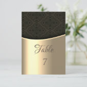 Elegante Black Damask Gold Tischkarte Einladung (Stehend Vorderseite)