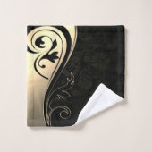Elegante Black Damask Gold Wirbel Badhandtuch Set (Waschlappen)