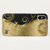 Elegante Black Damask Gold Wirbel Case-Mate iPhone Hülle (Rückseite (Horizontal))