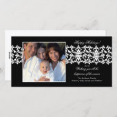 Elegante Black Damask Spitzen Weihnachtsfotokarte Feiertagskarte (Vorne/Hinten)