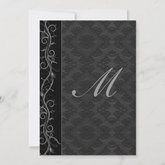 Elegante Black Damask Wedding Einladung (Vorderseite)