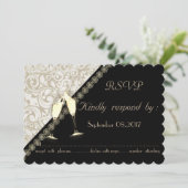 Elegante Black,Damask Wedding RSVP Card Einladung (Stehend Vorderseite)