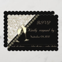 Elegante Black,Damask Wedding RSVP Card