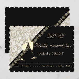 Elegante Black,Damask Wedding RSVP Card Einladung