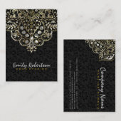 Elegante Black Damaskas Gold Silver Vintage Spitze Visitenkarte (Vorne/Hinten)