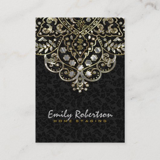 Elegante Black Damaskas Gold Silver Vintage Spitze Visitenkarte (Vorderseite)