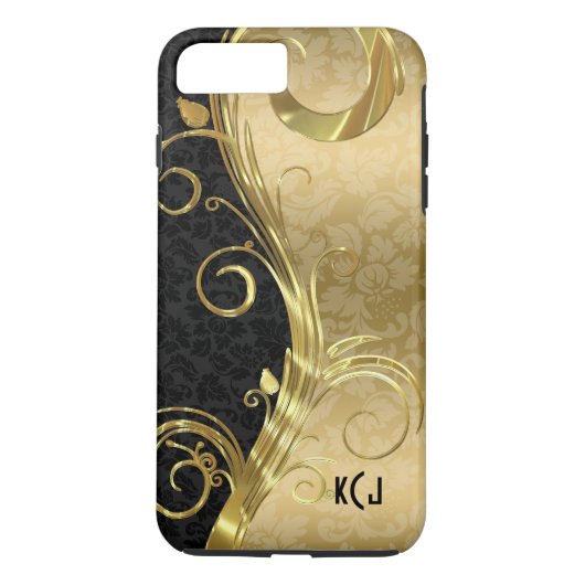 Elegante Black Damaskas Gold Wirbel Case-Mate iPhone Hülle (Rückseite)