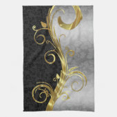 Elegante Black Damasks Gold & Silver Wirbel Handtuch (Vertikal)