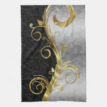 Elegante Black Damasks Gold & Silver Wirbel