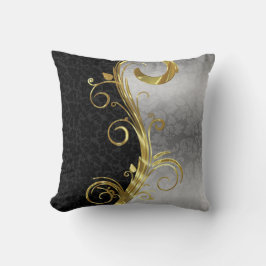 Elegante Black Damasks Gold & Silver Wirbel Kissen