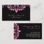 Elegante Black Damaskus Pink Floral Wirbel Visitenkarte (Vorne/Hinten)