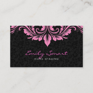 Elegante Black Damaskus Pink Floral Wirbel Visitenkarte