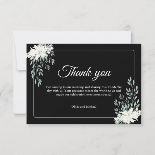 Elegante Black Danke-Card mit White Lily Dankeskarte (Vorderseite)