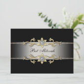 Elegante Black Diamond Gold Bat Mitzvah Einladung (Stehend Vorderseite)
