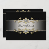 Elegante Black Diamond Gold Bat Mitzvah Einladung (Vorne/Hinten)