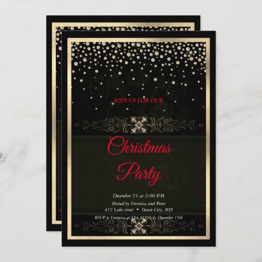 Elegante Black Diamonds Rahmen Weihnachten Einladung (Vorne/Hinten)