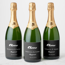 Elegante Black Engagement Party-Favoriten Schaumweinetikett
