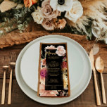 Elegante Black Fall Floral Menükarte<br><div class="desc">Ein extravaganter Herbst schwarz moody Terracotta verbrannte orange Blumen Hochzeitsmenü im Herbst. Die Blume und Herbstlaube sind in Orange und Elfenbeinbeige verbrannt.</div>