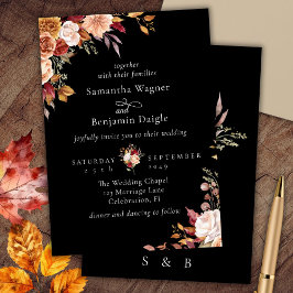Elegante Black Fall Floral Wedding Einladung