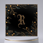 Elegante Black Family Monogram Weihnachtskarte Feiertagskarte