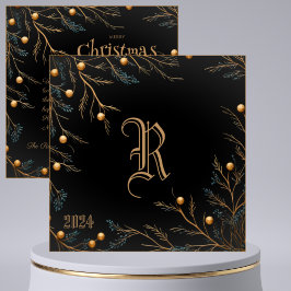 Elegante Black Family Monogram Weihnachtskarte Feiertagskarte