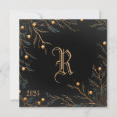 Elegante Black Family Monogram Weihnachtskarte Feiertagskarte (Vorderseite)