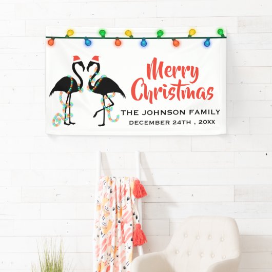 Elegante Black Flamingos Christmas String Lights Banner (Insitu)