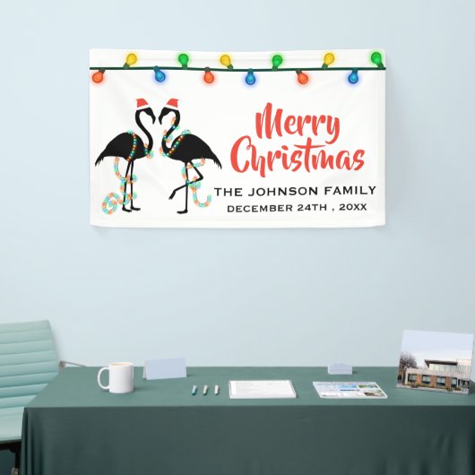 Elegante Black Flamingos Christmas String Lights Banner (Messeveranstaltung)