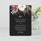 Elegante Black Floral Bouquet Hochzeit Einladung (Stehend Vorderseite)
