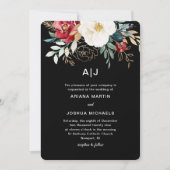 Elegante Black Floral Bouquet Hochzeit Einladung (Vorderseite)