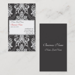 Elegante Black Floral Damask Business Card Visitenkarte