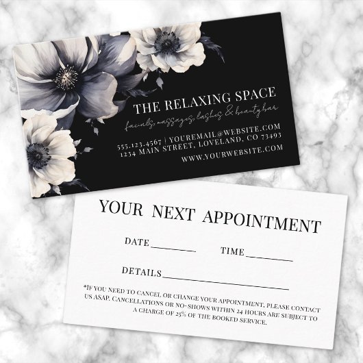 Elegante Black Floral Erinnerung Card Visitenkarte