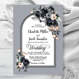 Elegante Black Floral Gray Arch Wedding Einladung
