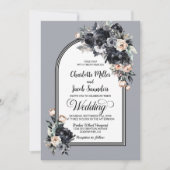 Elegante Black Floral Gray Arch Wedding Einladung (Vorderseite)