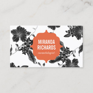 Elegante Black Floral Pattern Beauty Business Card Visitenkarte