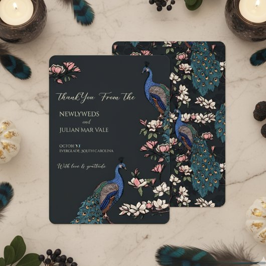 Elegante Black Floral Peacock Wedding Save The Date