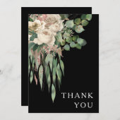 Elegante Black Floral Peonies Wedding Dankeskarte (Vorne/Hinten)