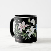 Elegante Black Floral Personalized Mug Tasse (Vorderseite Links)