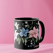 Elegante Black Floral Personalized Mug Tasse