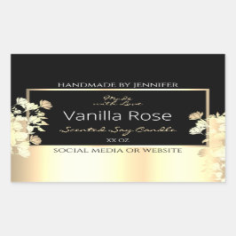 Elegante Black Floral Product Packaging Labels Gol Rechteckiger Aufkleber