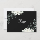 Elegante Black Floral RSVP Karte mit weißer Lilie (Rückseite)