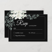 Elegante Black Floral RSVP Karte mit weißer Lilie (Vorne/Hinten)