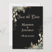 Elegante Black Floral Script Hochzeit Save The Date (Vorderseite)