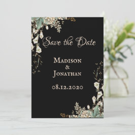 Elegante Black Floral Script Hochzeit Save The Date