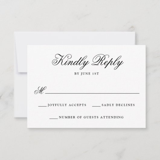 Elegante Black Floral Wappen Monogram Wedding RSVP Karte (Vorderseite)